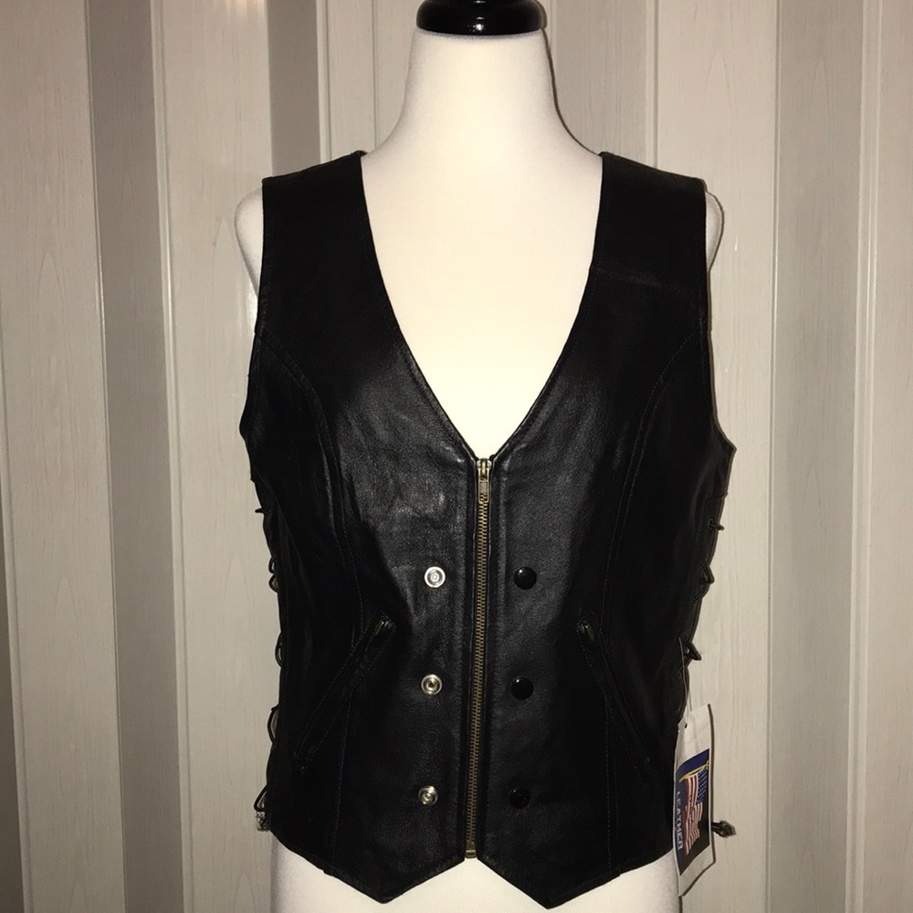 Real leather biker vest for women